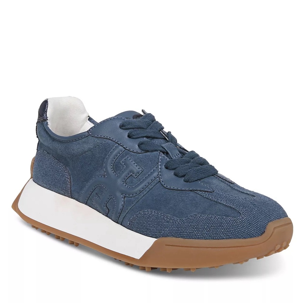 Sam Edelman Blue Suede & Canvas Low-Top Sneakers with Gum Sole